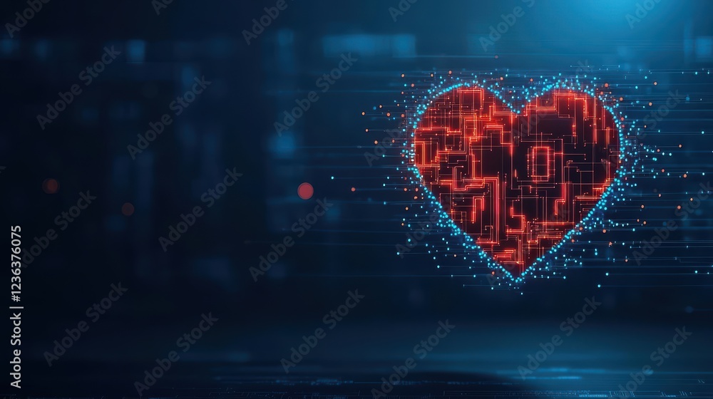 Poster innovative heart design formed from detailed circuit board patterns symbolizing love technology and 