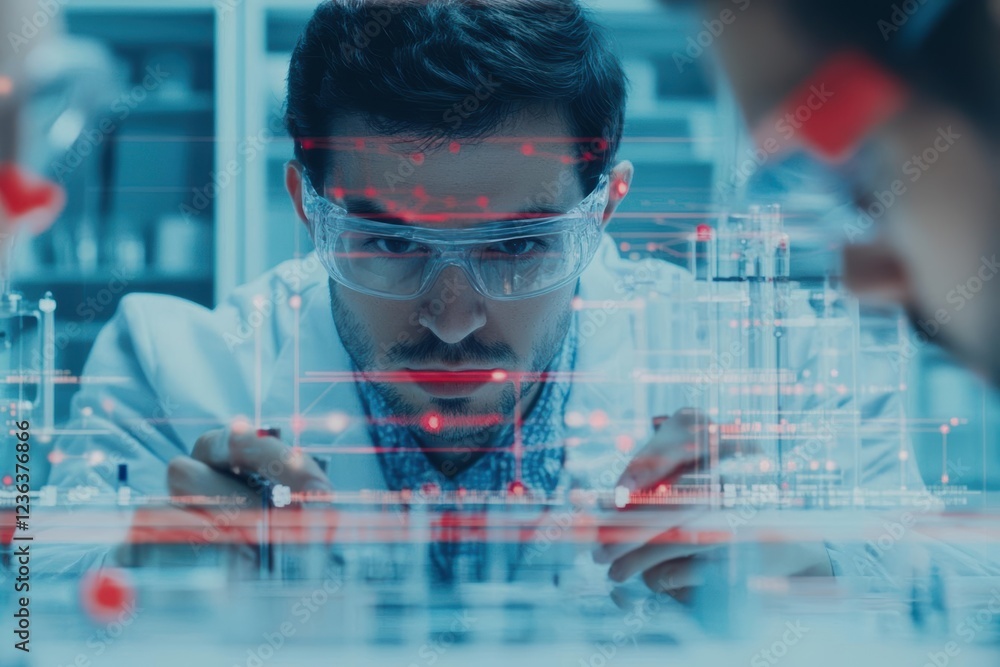 Poster Dedicated Scientists Collaborate in Modern Laboratory Surrounded by Advanced Equipment and Instruments Engaged in Groundbreaking Research and Discovery