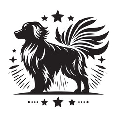 A black dog with the words 