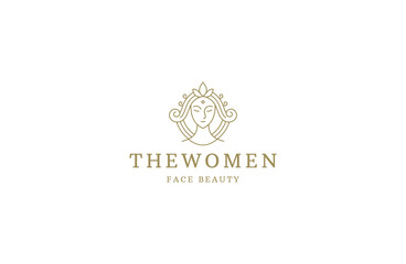 Fototapeta premium Women face with line art style logo icon design template flat vector