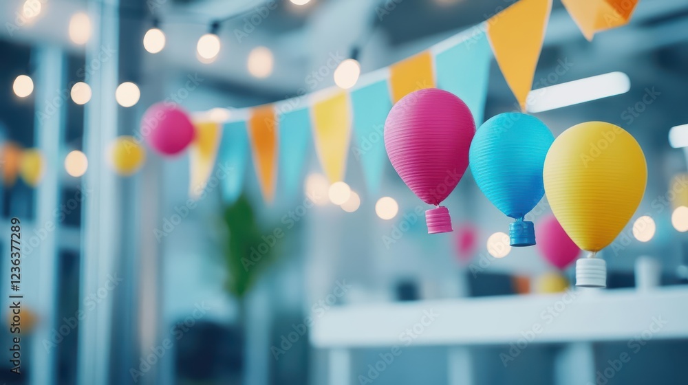 Aufkleber Vibrant Colorful Paper Lanterns Gracefully Hanging from the Ceiling Creating a Festive Atmosphere Illuminated by Soft Warm Light in an Enchanting Space