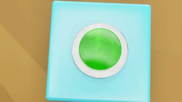 3D animated character pressing a green button. Ideal for start, activation, approval, or go-ahead concepts. High-quality motion, perfect for technology, business, and interactive design content