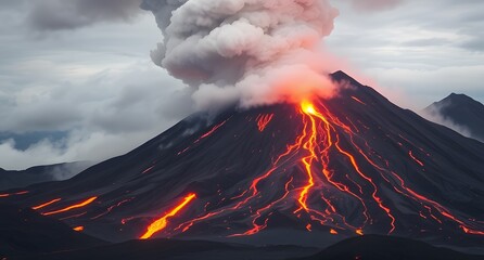 "Volcanic Eruption with Glowing Lava Streams & Ash Clouds | Powerful Natural Disaster Scene"