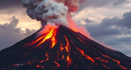 "Volcanic Eruption with Glowing Lava Streams & Ash Clouds | Powerful Natural Disaster Scene"