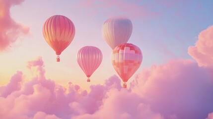 Obraz premium Colorful hot air balloons lifting into a dreamy pastel sunset sky, capturing the vibrant energy of a lively festival