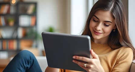 "Young Woman Studying on Tablet with Online Course Interface | E-Learning & Digital Education"