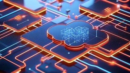 Fototapeta premium data center and social media concept. Modern Digital Cloud Computing Conceptual Illustration