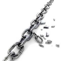 Obraz premium Broken Chain Link with Fragments on a White Background