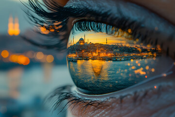 Human eye with cyber retinal recognition for neuro link connection, smart lens eyes, vision diagnostics. Augmented virtual reality in metaverse. AI artificial intelligence