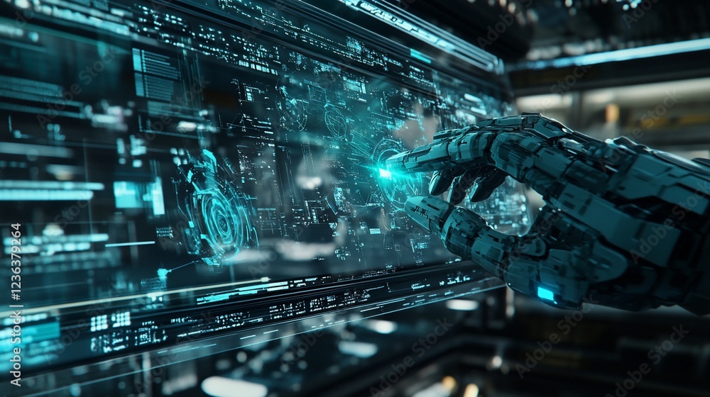 Aufkleber futuristic interface being manipulated by a robotic arm in a technological context