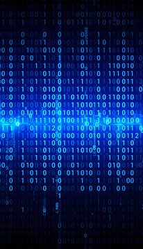 blue binary code matrix background wide banner, colorful. isolated with white shades