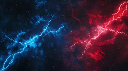 Fototapeta premium Intense clash of blue and red energy lightning