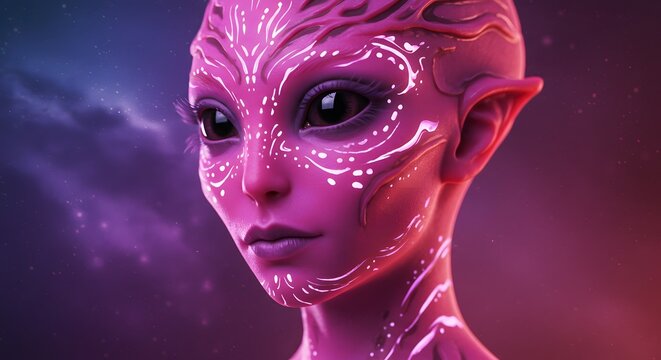 Pink Alien Woman Digital Art Cosmic Portrait