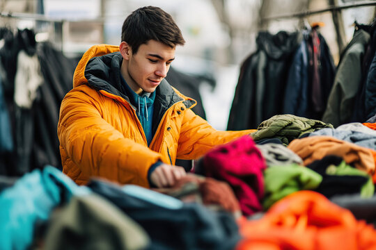 Volunteers sorting out clothes in donation center