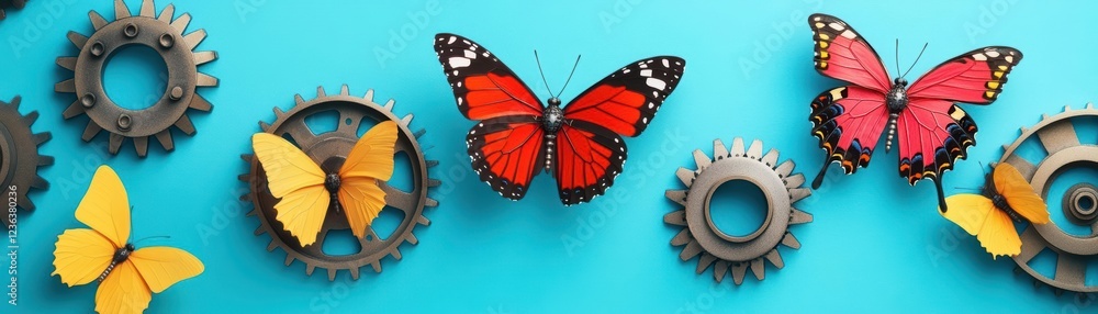 Poster a colorful display of delicately crafted paper butterflies gracefully hanging on a wall evoking a pl