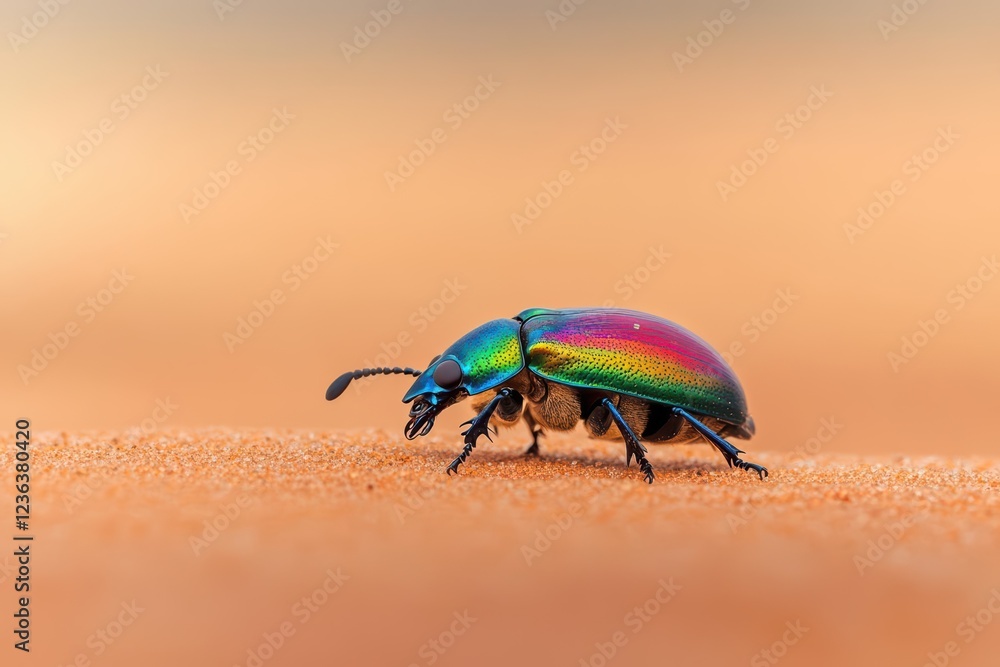 Poster Vibrant Rainbow Beetle Displaying an Array of Brilliant Colors in Nature with a Glossy Body Enhancing the Beauty of Insect Diversity and Ecology