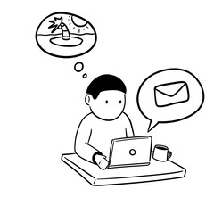 Office Worker Dreaming of Vacation