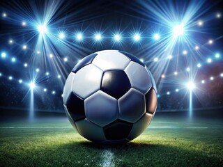 Fototapeta premium Stunning 4K animation: a rotating soccer ball in slow motion, bathed in stadium lights, looping seamlessly.