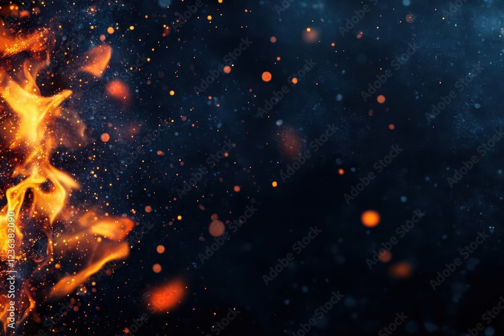 Poster intense flames dancing vividly against a deep black background evoking a sense of power and danger i