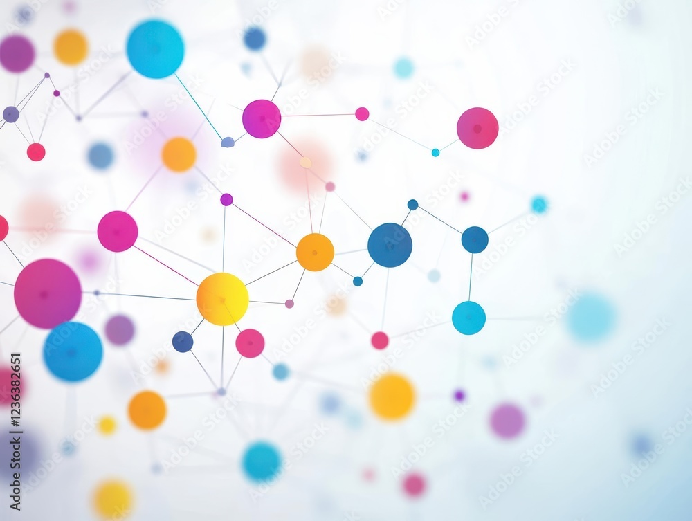 Poster Vibrant and Intricate Molecular Structure Featuring Colorful Dots and Lines Illustrating the Complexity of Chemical Bonds and Scientific Discovery