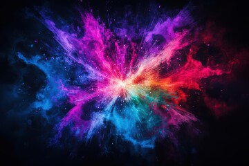 Obraz premium Vibrant Colorful Explosion of Powder Creating Dynamic Patterns Against Dark Background Evoking Energy Joy and Creativity in Artistic Expression