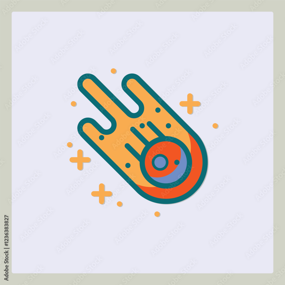 Poster a colorful icon of a meteorite, featuring geometric shapes and a retro color palette with a light bl