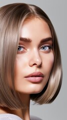 Naklejka premium Elegant Close-Up Of A Girl With Soft Hairstyle.