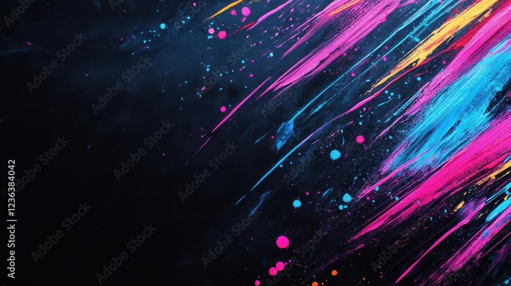 Poster Vibrant Colorful Paint Streaks on Deep Black Background Creating a Striking Visual Contrast and Dynamic Artistic Expression in Contemporary Style