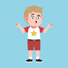Cute American Boy with Blond Hair Cartoon Confused and curious