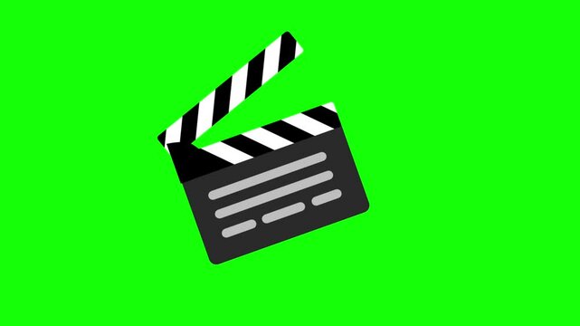 Animation of A black and white clapperboard used in filmmaking, symbolizing movie production, directing, and scene transitions in the entertainment industry.