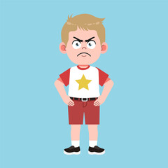 Cute American Boy with Blond Hair Cartoon mad and angry