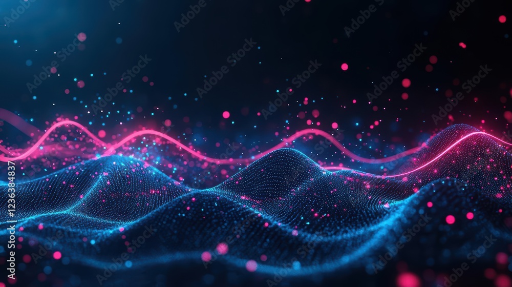 Fototapete Vibrant Neon Wave Pattern on Dark Background Creating a Dynamic and Futuristic Atmosphere Evoking Energy and Movement in Contemporary Digital Art