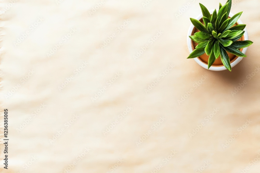 Poster lush green plant resting on crumpled white paper evoking tranquility and balance in a minimalist set