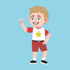 Cute American Boy with Blond Hair Cartoon counting three hand sign