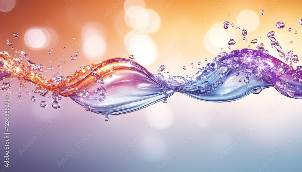 Poster abstract fluid wave patterns vibrant colors, shallow depth of field, and soft bokeh effect