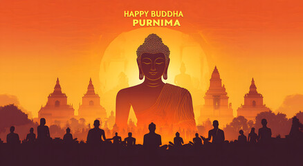 Happy Vesak Day, Buddha Purnima wishes greetings with buddha illustration abstract vector illustration design Buddha Purnima, Vesak Day, Buddhism, Buddha Jayanti