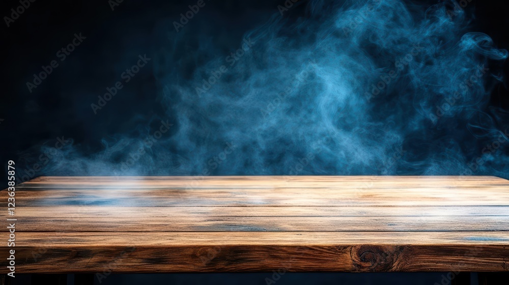 Aufkleber intriguing scene of smoke rising from a rustic wooden table evoking mystery and atmosphere in a cozy