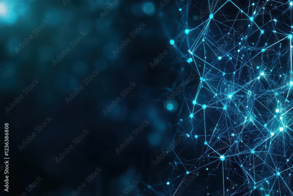 Poster Intricate Network of Connected Lines on a Dark Blue Background Evoking a Sense of Depth and Complexity in Modern Digital Communication Technology