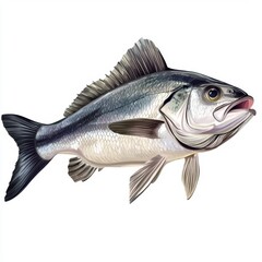 Fototapeta premium Realistic Illustration of a Largemouth Bass Fish with Detailed Features and Vibrant Colors