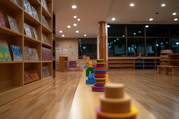 Playful Learning Space:  A vibrant classroom with colorful toys and well-stocked bookshelves, creating a stimulating environment for young learners.