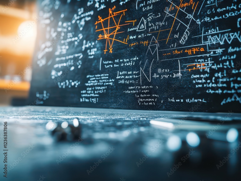 Poster Intricate Blackboard Covered with Mathematical Formulas and Scientific Notations Creating an Engaging Educational Atmosphere in a Classroom Setting
