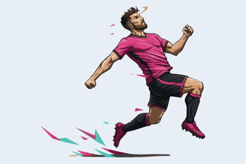 Dynamic Soccer Player in Pink and Black Jersey kicking 