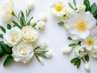 Elegant Arrangement of White Roses and Fresh Flowers on a Soft Light Background