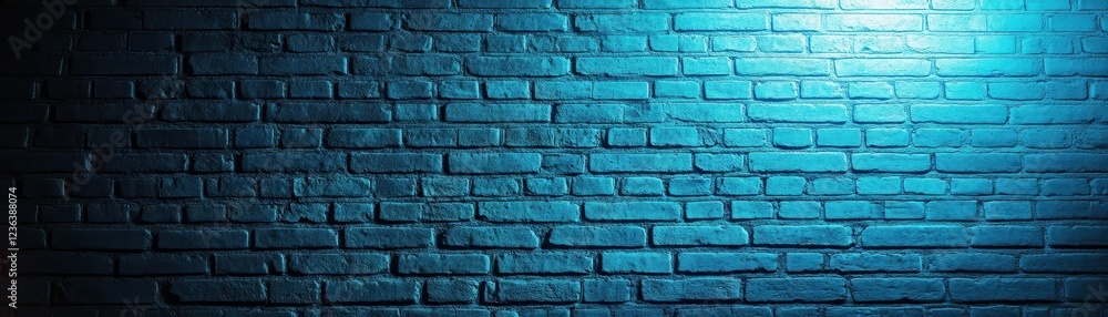 Poster vibrant blue light casting unique shadows on textured brick wall creating an artistic and contempora
