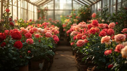 A greenhouse filled with roses ready for Valentines Day