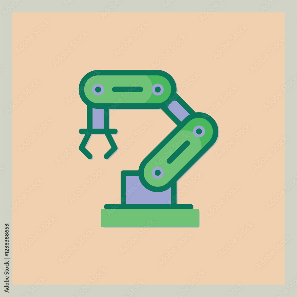 Poster simple robotic arm icon with green and blue color in flat design and isolated background