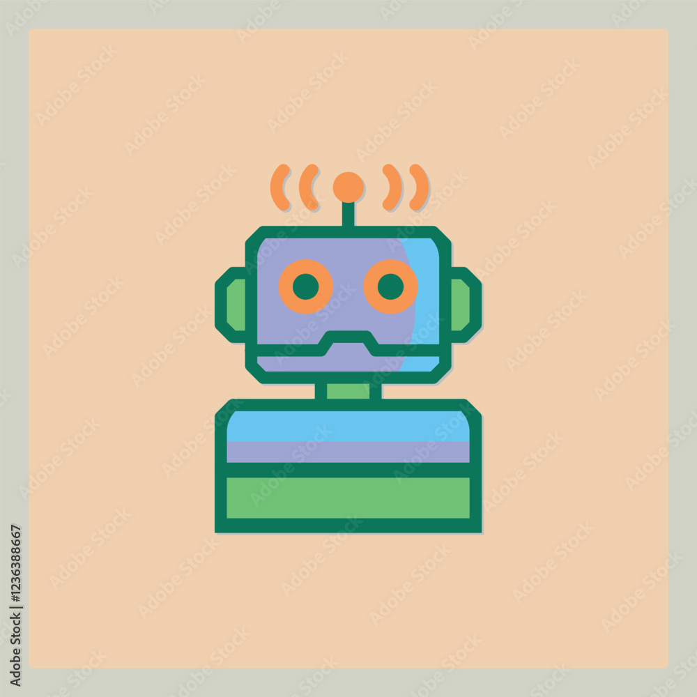 Poster a stylized robot icon with antenna on a beige background minimal tech design