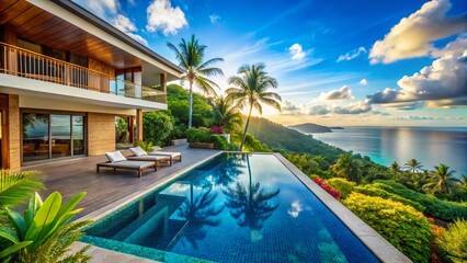 Luxury Infinity Pool with Ocean and Greenery View