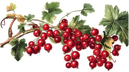 Vintage botanical illustration of a red currant cluster with glossy berries, festive and delicious, red currant cluster, glossy festive berries, vintage botanical red currant.