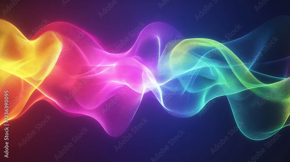 Poster abstract vibrant glowing waves on dark backdrop with dynamic smooth curves and blends of colors